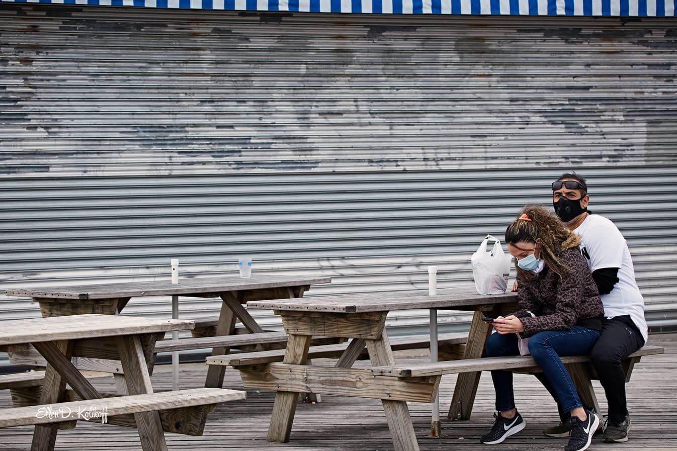 Socially distancing couple, Coney Island, Brooklyn NY, May 2020